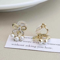 Women Bow Imitation Pearl Decorative Mini Clip-on Earring Charms Trendy Fashion Dainty Wholesale Jewelry Accessories for Daily
