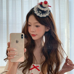 Hot Sale Cake Shape Red Ribbon Cherry Decorative Hairbands Alligator Claws Clips Fashion Elegant Headbands Accessory for Women