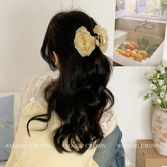 Korean Style Solid Color Flower Hair Claw Clips for Women Elegant Chic Hair Accessories for Girls Brand New Sweet Solid Fabric