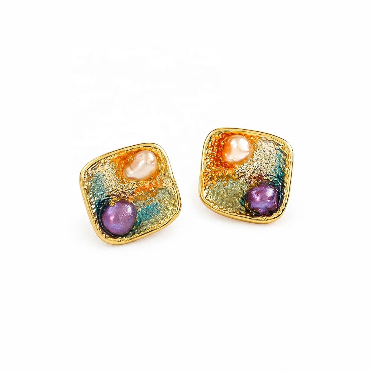Women Flower Drip Glaze Hand-Painted Freshwater Pearl 18k Gold-plated S925 Silver Stud Earring Low MOQ in Stock Daily Jewelry