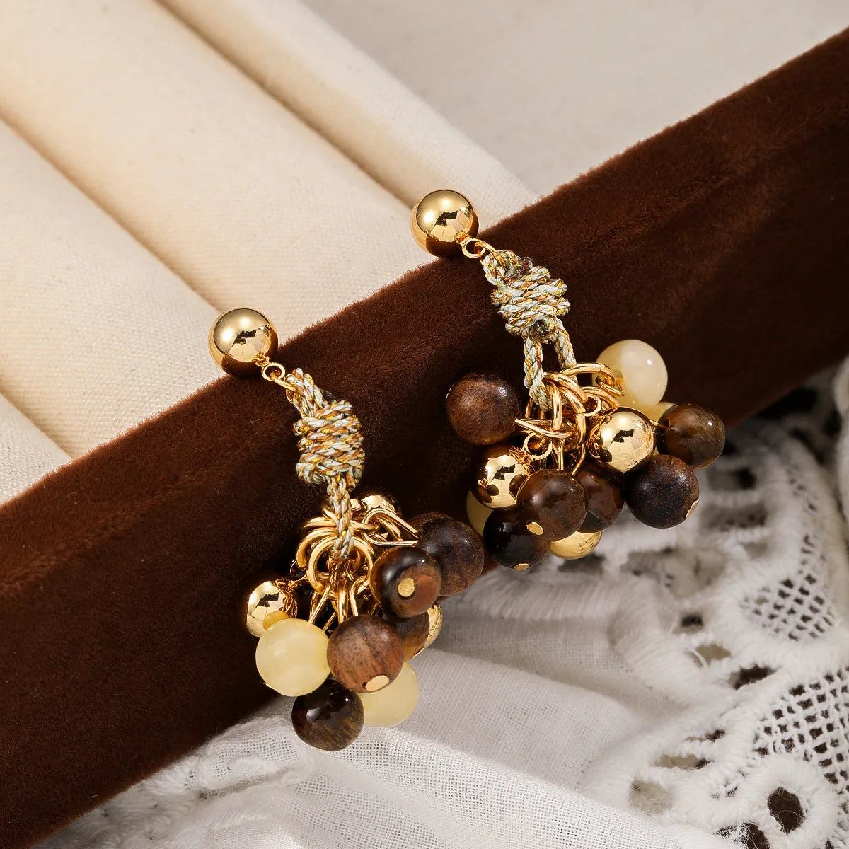 Fashion Tiger Eye Stone Natural Stone S925 Silver Drop Earrings for Girls Elegant Boho Jewelry for Women Ladies 18k Gold Plated