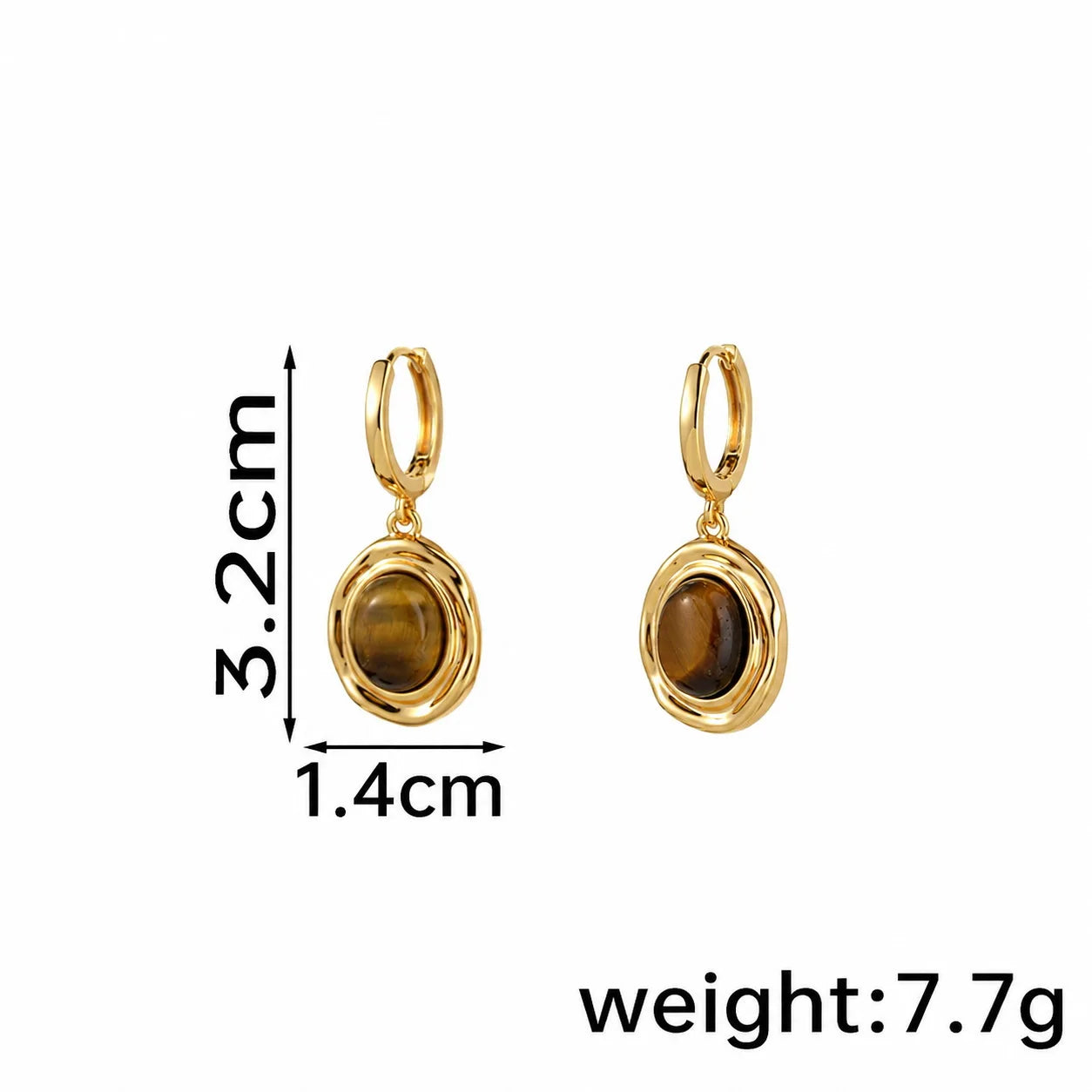 Female Brown Tiger Eye Stone 18k Gold-plated Hoop Earring Fashion Elegant Vintage in Stock Factory Price Jewelry for Women Daily