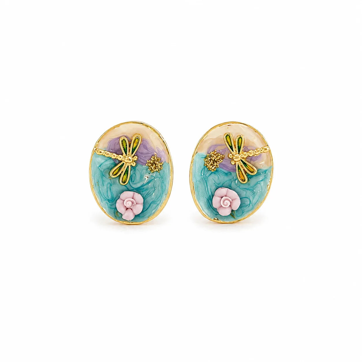 Women Elegant 18k Gold-plated S925 Silver Drip Glaze Hand-Painted Graffiti Stud Earring Low MOQ in Stock Jewelry for Female Use