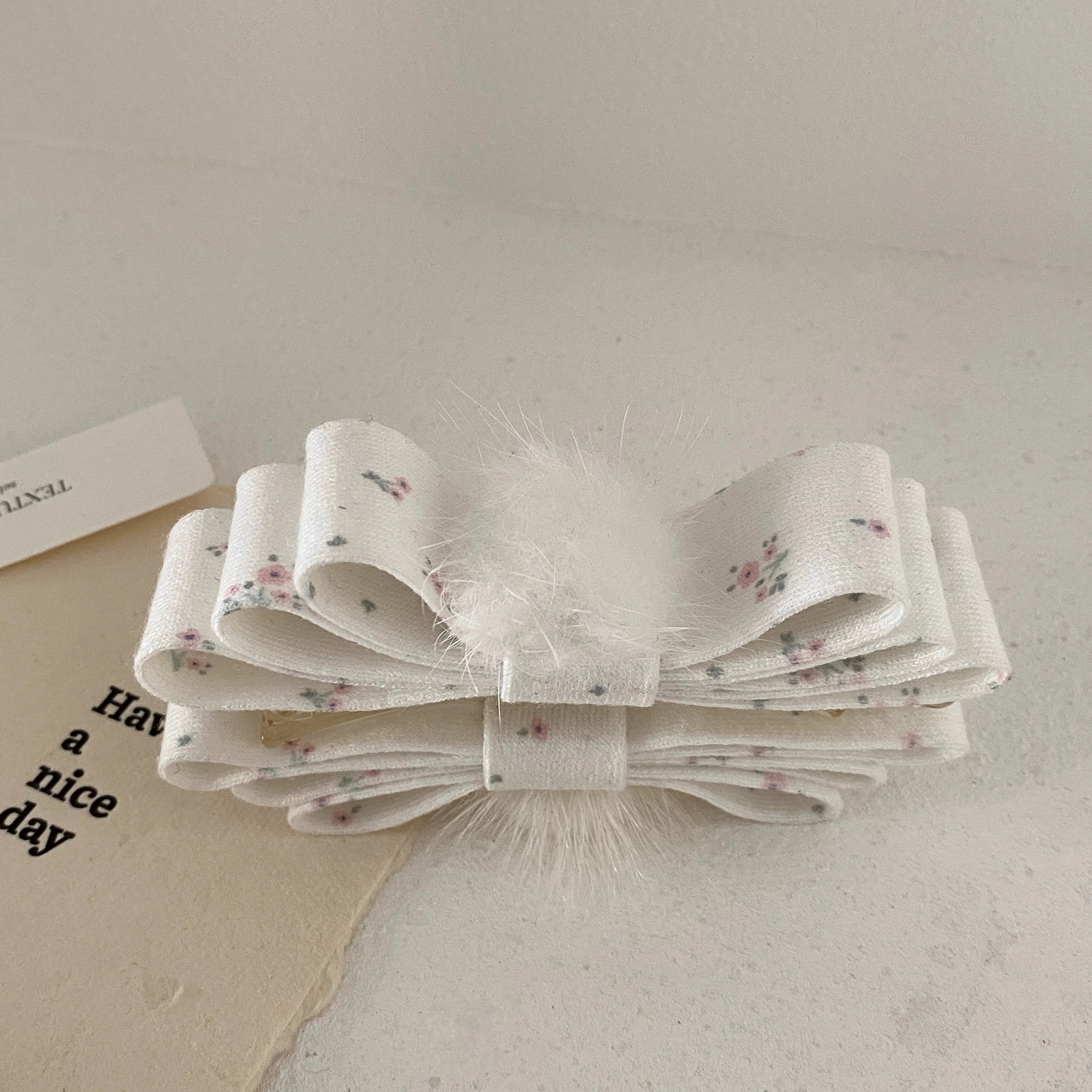 Women White Banana Claw Clips Elegant Sweet Bowknot Fuzzy Little Ball Flower Claw Clips for Girl Bulk Winter Hair Accessories