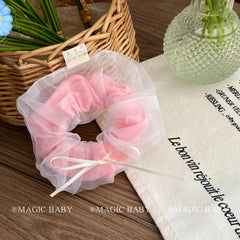 Girly Aesthetic Simple Solid Color Bowknot Large Scrunchies Fashion Sweet Elegant Ponytail Holder Hair Ties Accessories for Kids