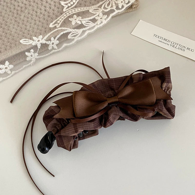 Elegant Vintage Ribbon Bowknot Hair Clips for Girls Solid Color Fashion Winter Banana Clips for Women Ladies Hair Accessories