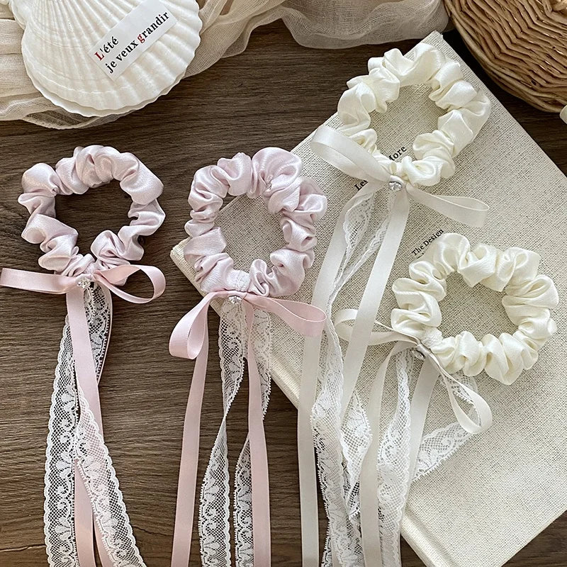 Fashion Ribbon Bowknot Scrunchies for Girls Sweet Elegant Trendy Hair Ties for Women Ladies Hair Accessories Female Chic