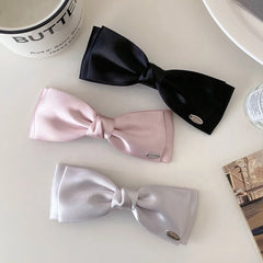 Girly Aesthetic Solid Color Bowknot Barrette Clips Elegant Simple Fashion in Stock Hairpins for Kid Children Daily Causal School