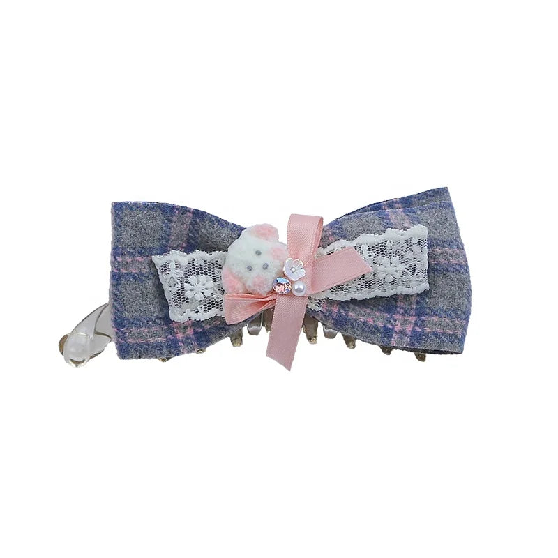 Korean-style Cute Dog Bow Scrunchie Girlish Lace Banana Clip Headband Gentle Sweet Casual Hair Clips for Women Hair Accessories