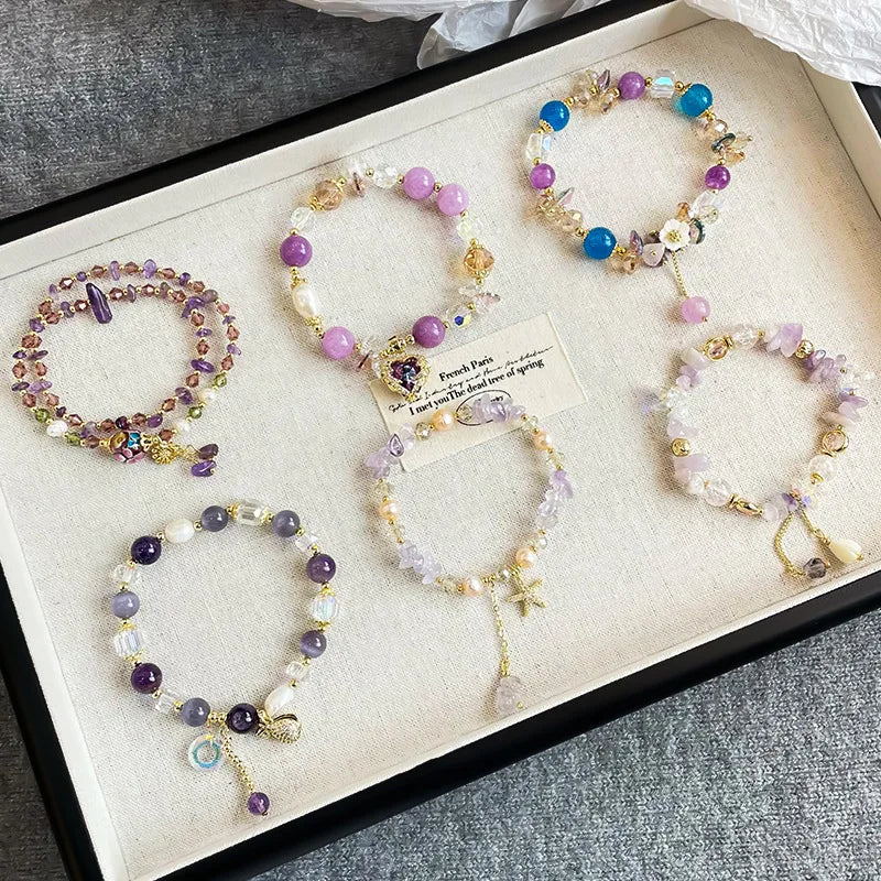 Fashion Natural Stone Crystal Freshwater Pearl Beads Bracelets for Girls Sweet Lucky Jewelry for Women Ladies Wholesale Bulk