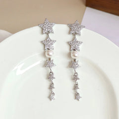 Fashion Star Sweet Elegant Tassel Drop Earrings for Girls Trendy Stylish Dainty Glamorous Jewelry for Women Ladies Accessories