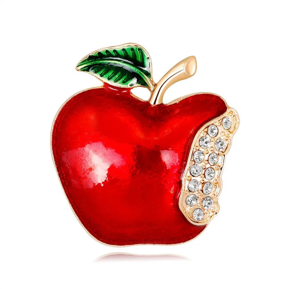 Fashion Sweet Apple Fruits Glitter Brooches for Girls Trendy Stylish Glamorous Charms Jewelry Pins for Women Ladies Accessories