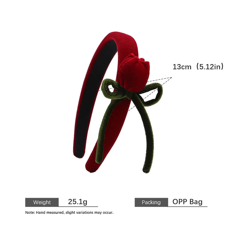 Fashion Flower Elegant Solid Color Red Head Band for Girls New Year Bowknot Chic Hair Band for Women Ladies Hair Accessories