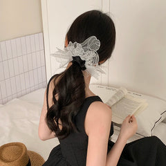 Hot Sale Elegant Minimalistic Medium Scrunchies High Elastic Solid Black White Hair Ties Accessory for Women for Daily Office