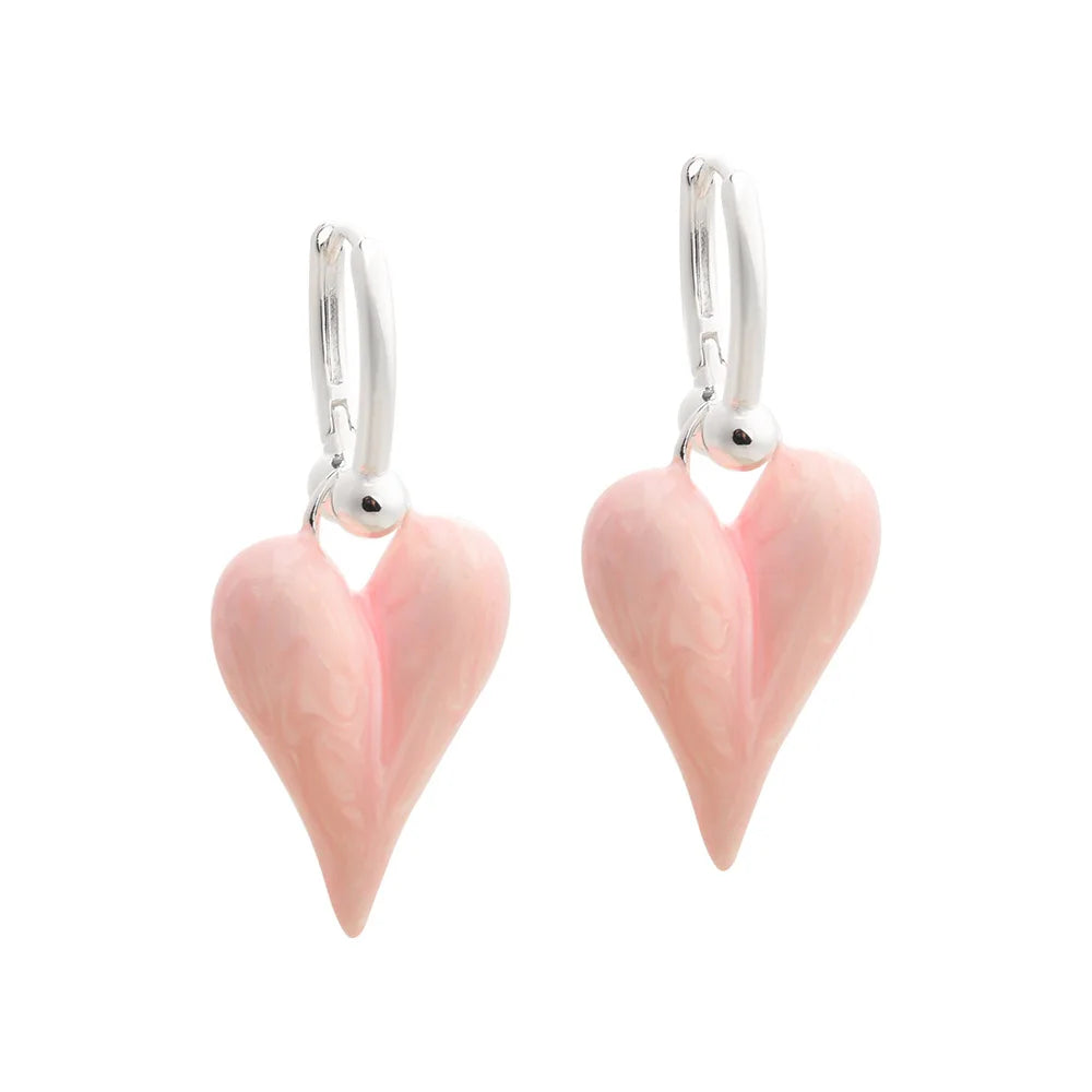 Elegant Enamel Heart Drop Earrings Women Pastel Blue Pink White Earrings Cute Lightweight Fashion Jewelry for Gift Wholesale