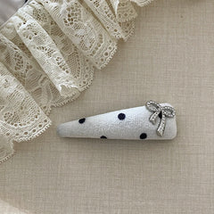 Women 2025 Hot Sale Dots Bowknot White Blue Snap Clips Fashion Elegant Glitter in Stock Hairpins Accessories for Female Office