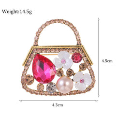 Fashion Elegant Sweet Bags Trendy Stylish Brooches for Girls Cute Rhinestone Glitter Pins Jewelry for Women Ladies Accessories