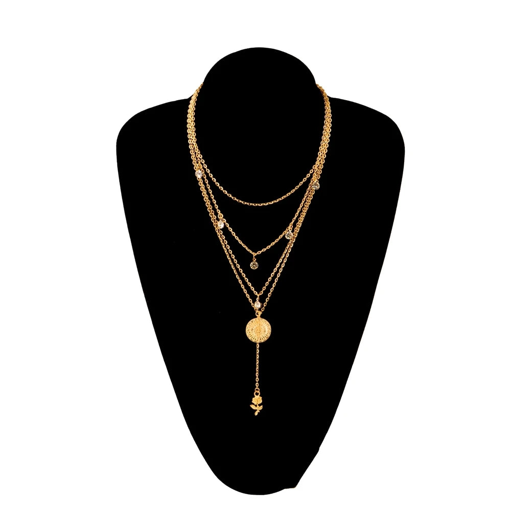 Fashion Trendy Flowers Floral Layered Wearing Necklaces for Girls Elegant Glamorous Sweet Jewelry for Women Ladies Accessories