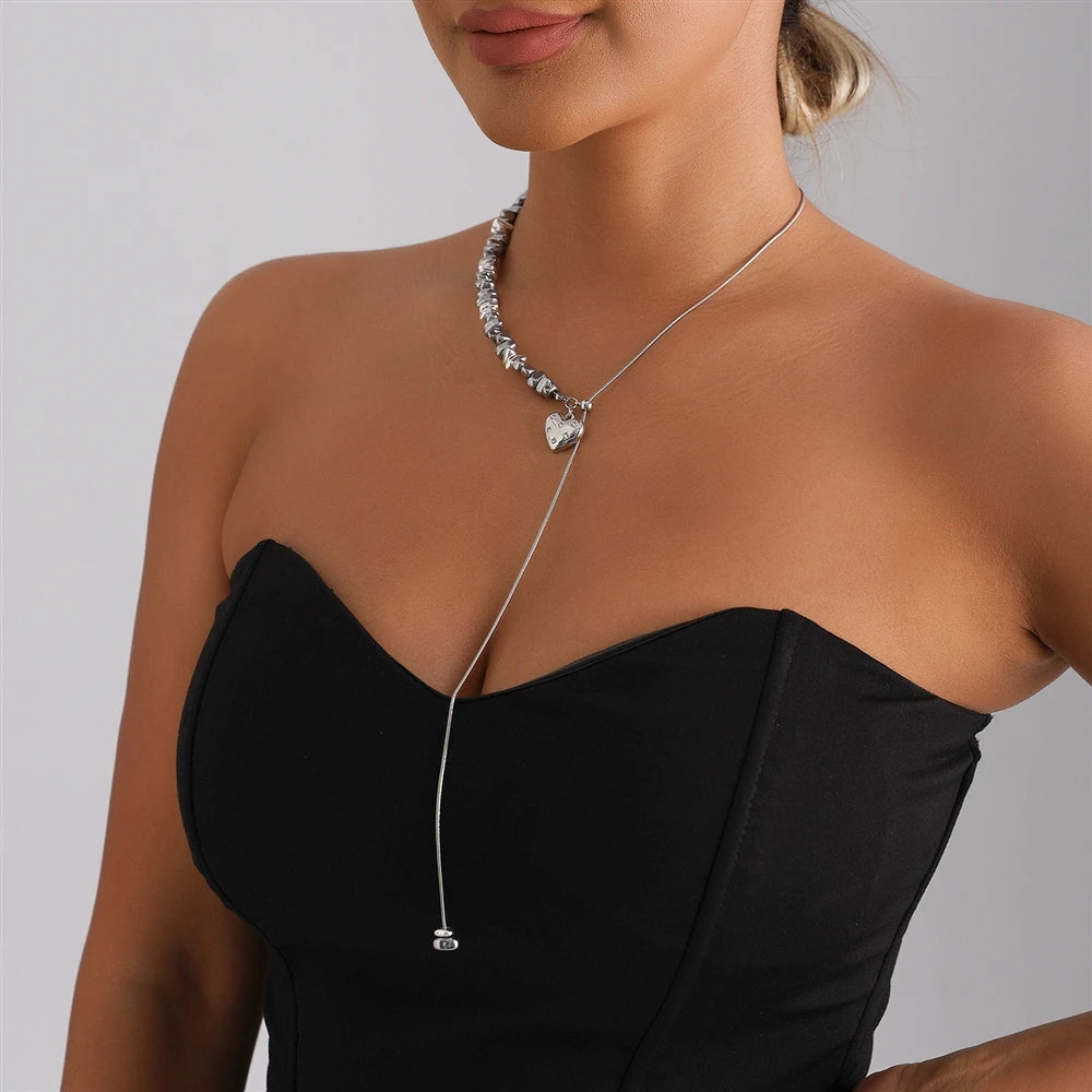 Simple Fashion Sweet Elegant Classic Heart Necklaces Unisex 14K Gold Plated Alloy Crystal Rhinestone Jewelry