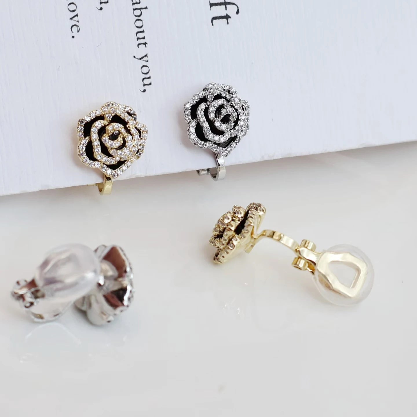 Female Creative Design Rose Flower Mini Clip-On Earring Fashion Elegant Charms Luxurious Bulk Order Jewelry Accessory for Daily
