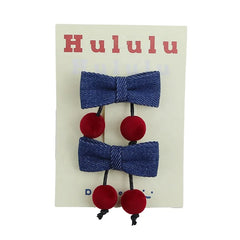 Girls Blue Bowknot Ball Elastic Ponytail Holder Hair Ties Sweet Fashion Elegant in Stock Alligator Clips Accessories Set for Kid