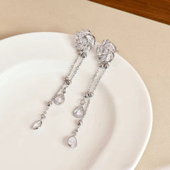 Female Rhinestone Tassel New Design Drop Earring Fashion Elegant Graceful Luxurious Dainty Wholesale Daily Jewelry Accessories