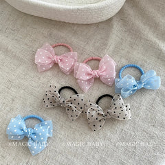 Girly Aesthetic Bowknot Dots Solid Colored Elastic Scrunchies Fashion Sweet Ponytail Holder Kids in Stock Hair Ties Accessories