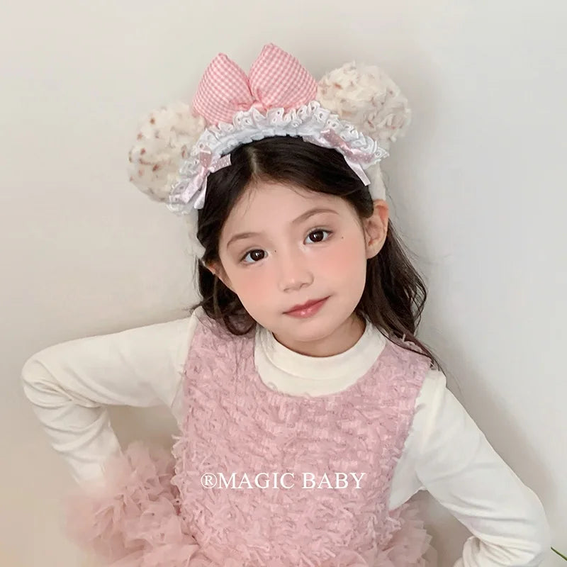 Fashion Cute Bowknot Fluffy Hair Bands for Kids Kawaii Elegant Lace Head Band for Kids Children Hair Accessories in Stock Chic