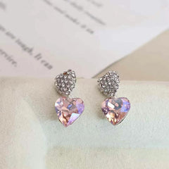 Glitter Heart Shaped Rhinestone Elegant Stud Earrings for Girls Sweet Cute Trendy Stylish Jewelry for Women Ladies Accessories