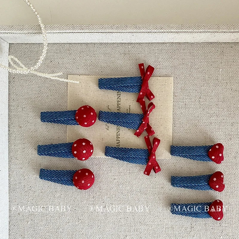 Fashion Denim Bowknot Polka Dot Hair Clips for Baby Girls Classic Stylish Snap Clips for Kids Children Hair Accessories in Stock