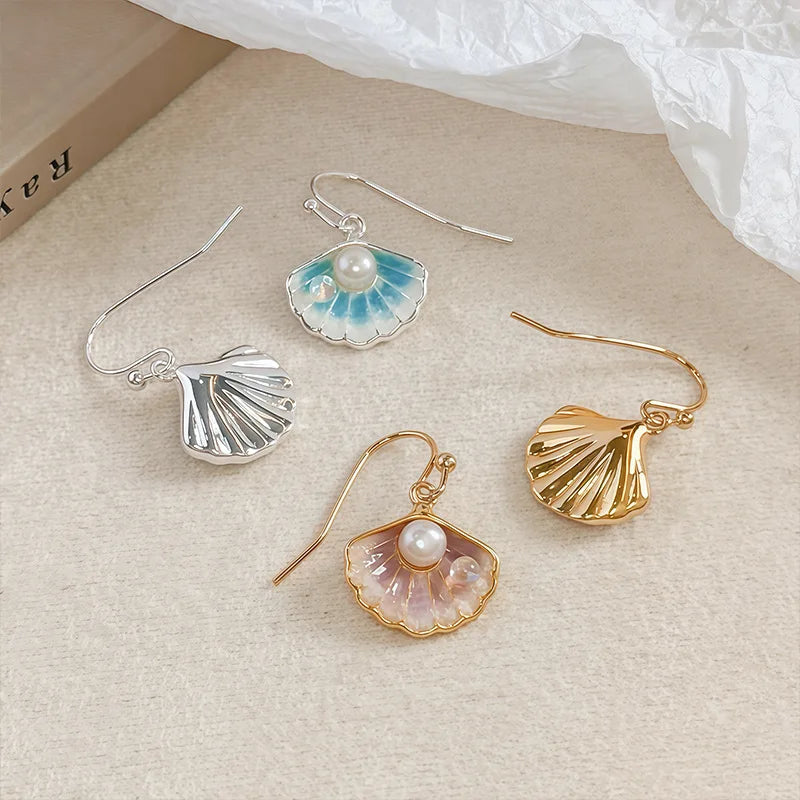 Femal Shell Freshwater Pearl 18k Gold-plated Blue Gold Drop Earring Fashion Trendy Low MOQ in Stock Jewelry for Girls Causal