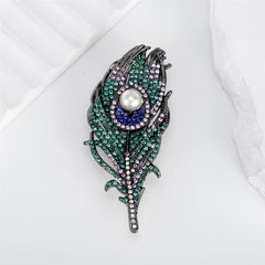 Fashionable Glitter Sparking Rhinestone Feather Elegant Brooches for Girls Vintage Pins Jewelry for Women Ladies Accessories