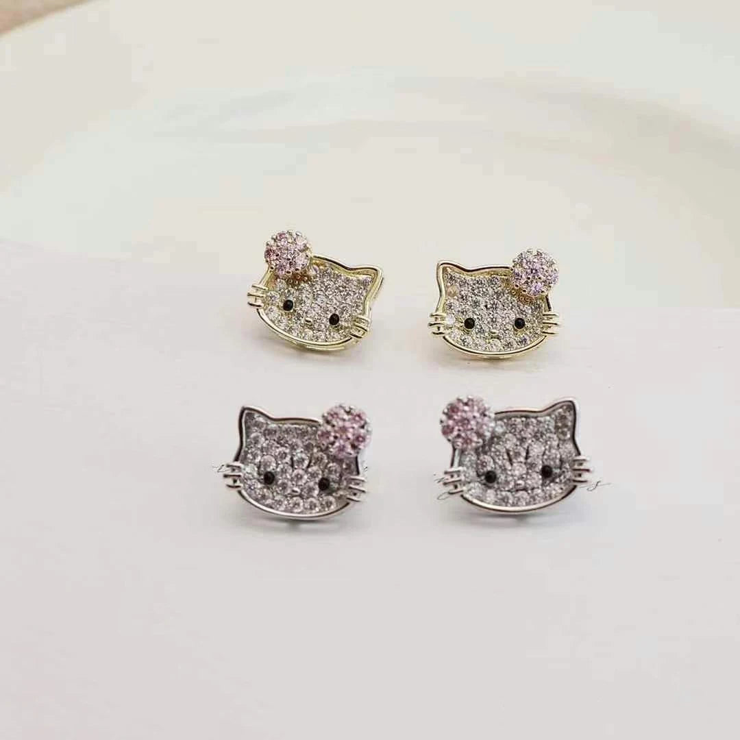 Fashion Glitter Sweet Animals Kitty Cat Stud Earrings for Girls Cute Simple Flower Jewelry for Women Ladies Accessories Chic