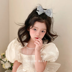 Solid Color Glitter Classic Bowknot Hair Clips for Baby Girls Simple Cute Alligators for Kids Children Hair Accessories in Stock