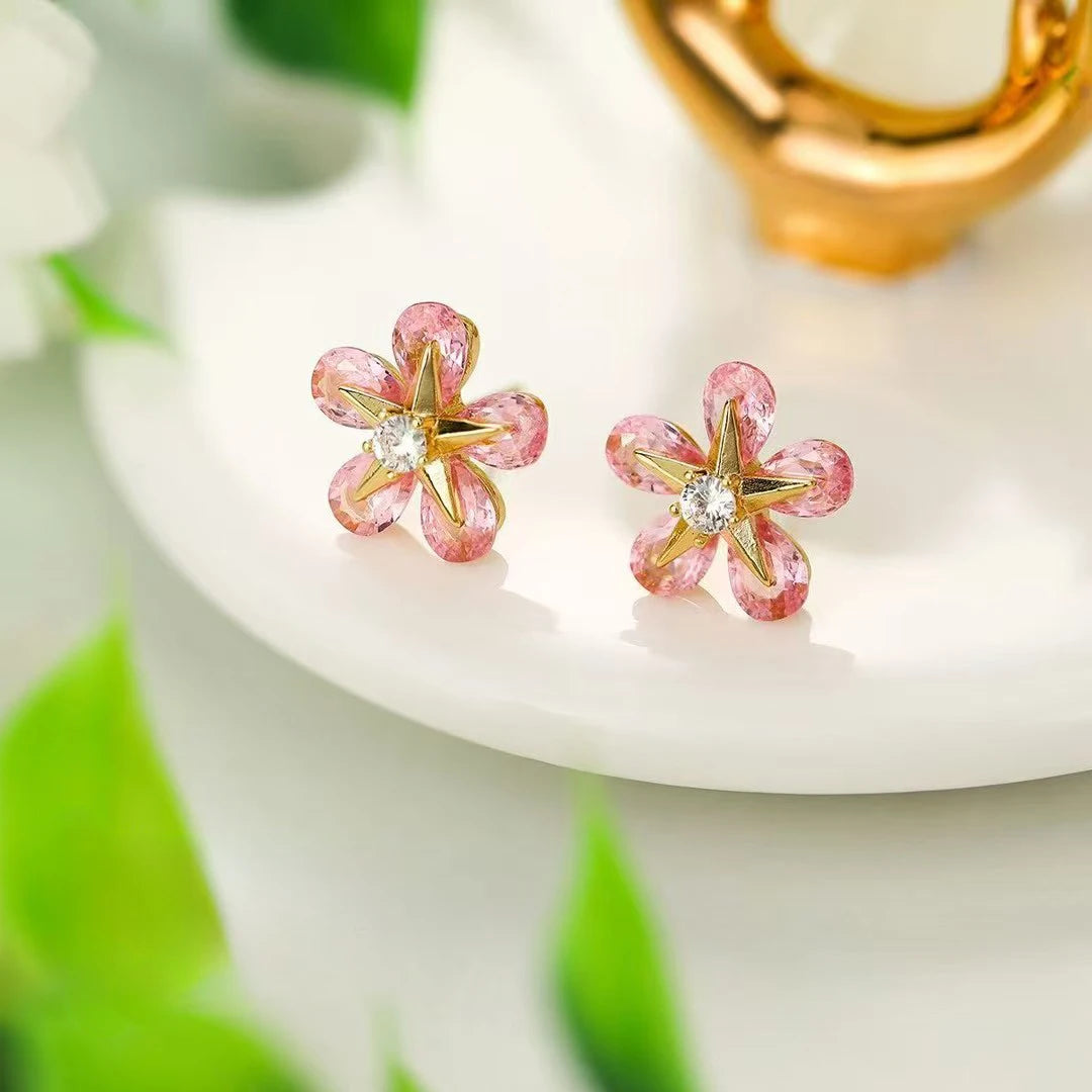 Women Feather Flower Bow Shape Small Stud Earring Fashion Glitter Elegant Wholesale Jewelry Accessories for Female Street Daily