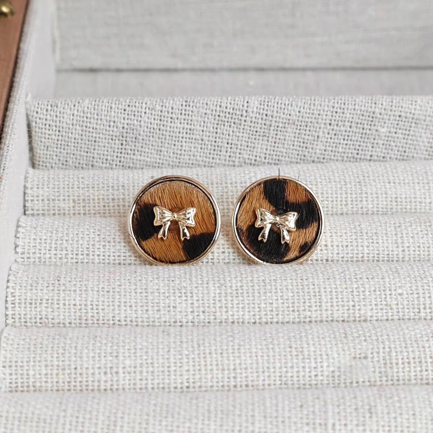 Women Heart Square Circle Shape Leopard Print Small Stud Earring Fashion Elegant Simple Bulk Order Jewelry Accessories for Daily