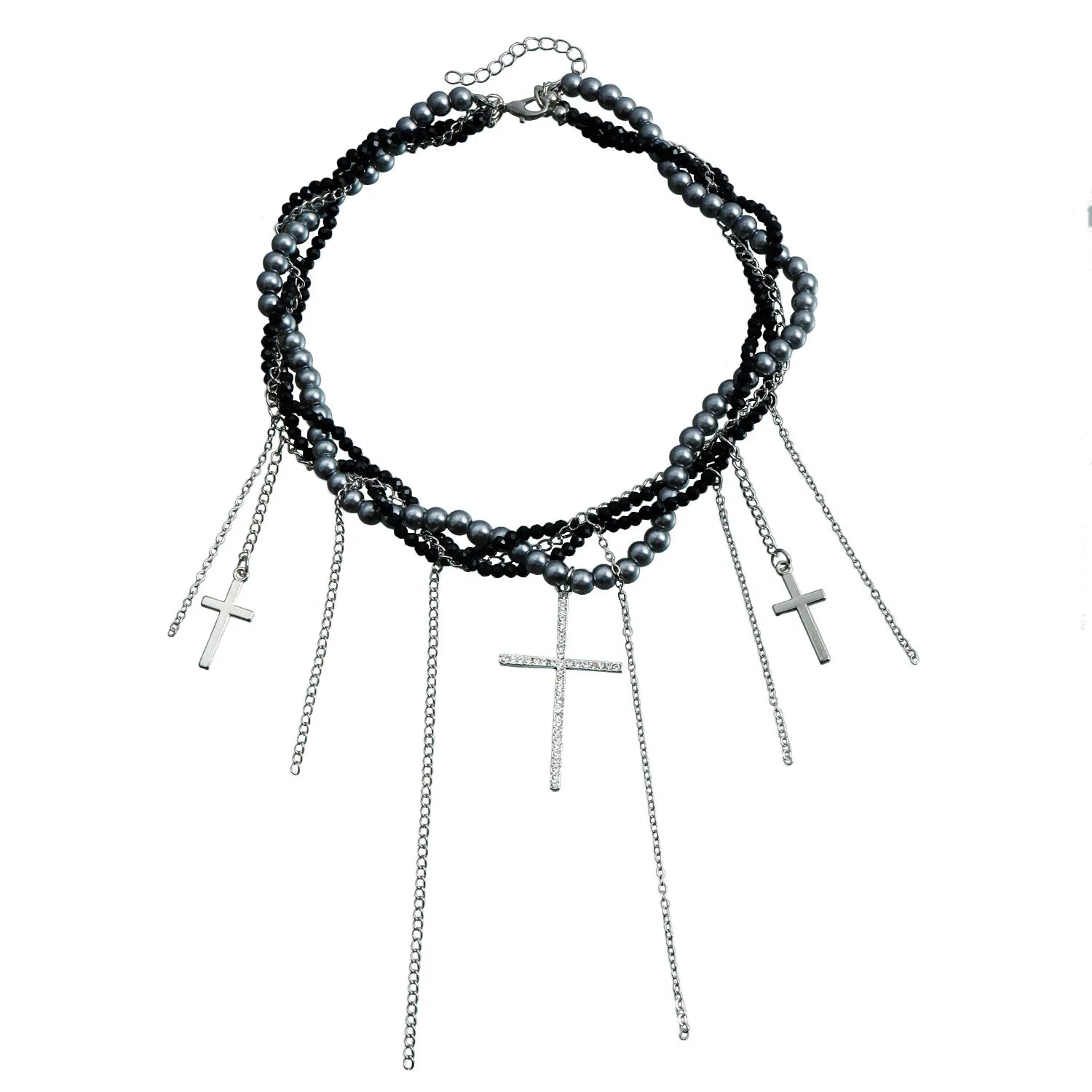Fashion Beads Layered Wearing Cross Gothic Necklaces for Girls Sweet Spicy Trendy Jewelry for Women Ladies Accessories Wholesale