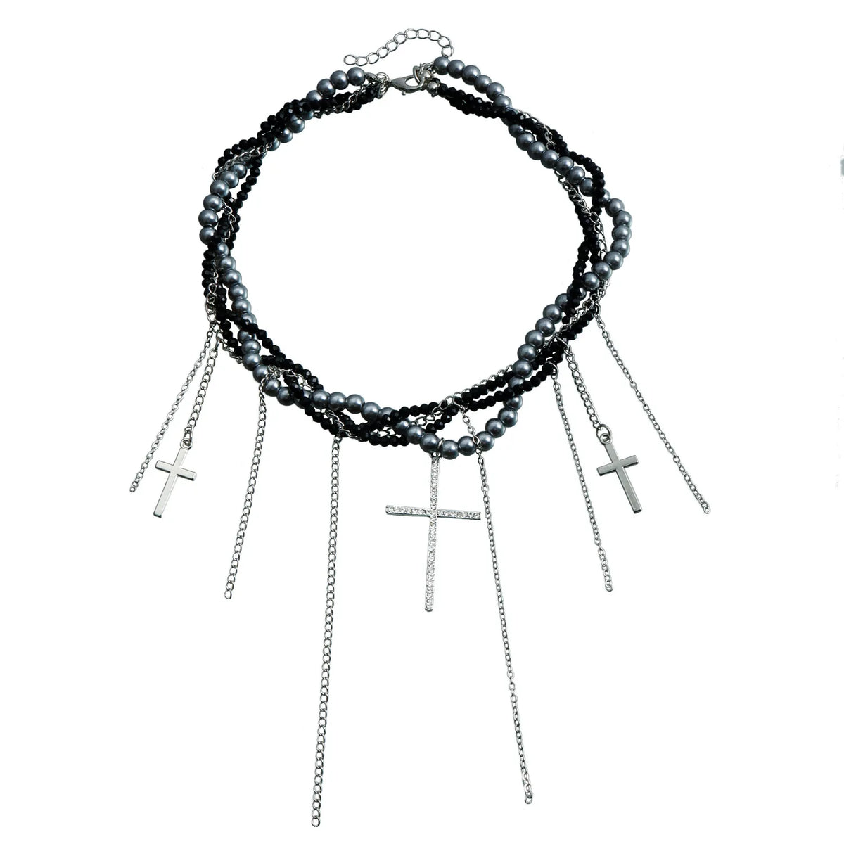 Fashion Beads Layered Wearing Cross Gothic Necklaces for Girls Sweet Spicy Trendy Jewelry for Women Ladies Accessories Wholesale