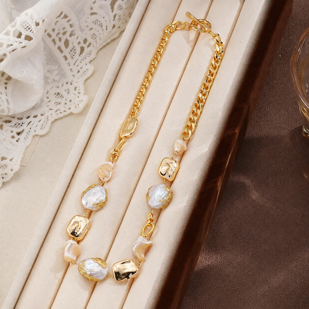 Fashion Baroque Pearl Mother of Pearl 18K Gold Plated Jewelry Sets for Girls Trendy Necklaces Bracelets for Women Ladies Bulk