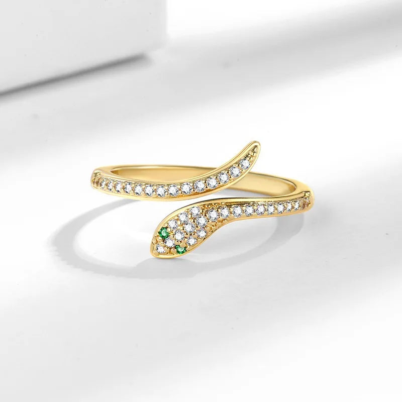 Snake Open Rings Women Adjustable Animal Design with Cubic Zirconia Rings High-end Light Luxury Fashion Jewelry Gift Wholesale