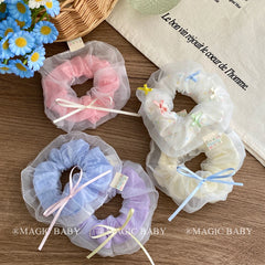 Girly Aesthetic Simple Solid Color Bowknot Large Scrunchies Fashion Sweet Elegant Ponytail Holder Hair Ties Accessories for Kids