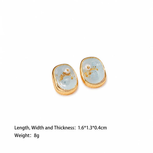 Female Freshwater Pearl 18k Gold-plated Hand-Painted Drip Glaze Square Shape Stud Earring Elegant Trendy in Stock Daily Jewelry