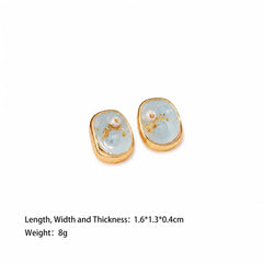 Female Freshwater Pearl 18k Gold-plated Hand-Painted Drip Glaze Square Shape Stud Earring Elegant Trendy in Stock Daily Jewelry