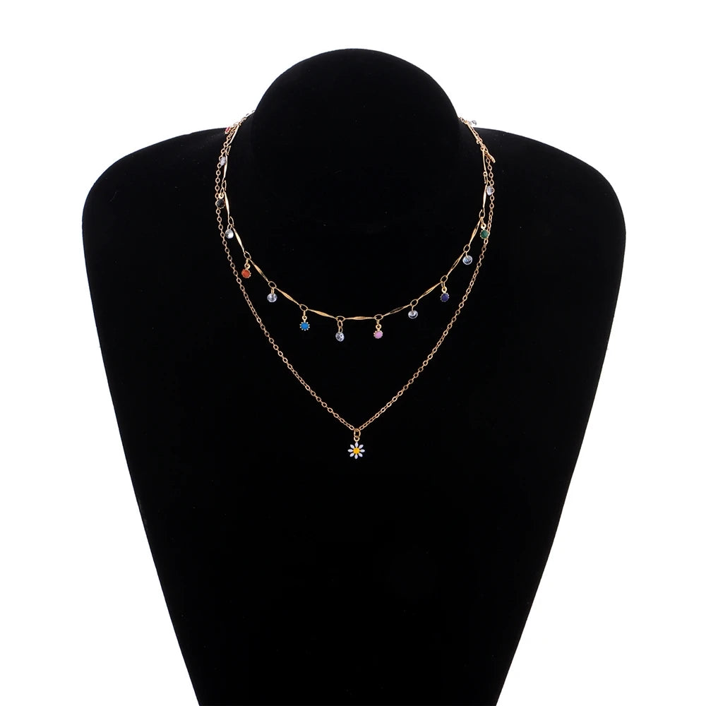 Fashion Layered Wearing Colorful Flower Floral Necklaces for Girls Sweet Elegant Glamorous Jewelry for Women Ladies Accessories