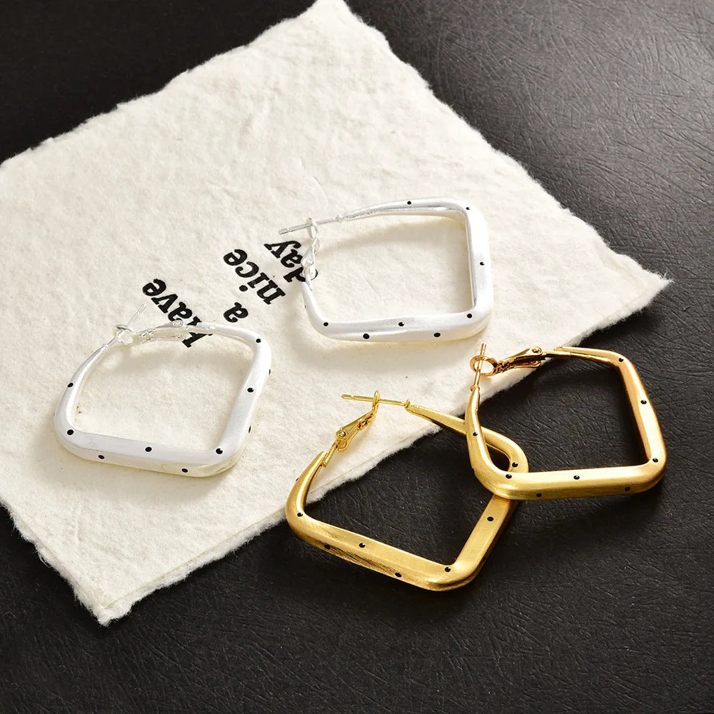 Korean-style Plain Square Earrings Bezel Polka Dot Brushed Hoop Earrings High-end Niche Design Elegant Large Simple Accessories