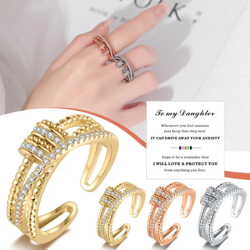 Double-layer Zircon Open Rings Women's Adjustable Beaded Band Stress Relief Rings Elegant Fashion Jewelry Accessories Wholesale