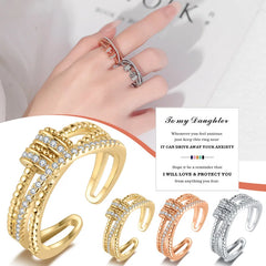 Double-layer Zircon Open Rings Women's Adjustable Beaded Band Stress Relief Rings Elegant Fashion Jewelry Accessories Wholesale