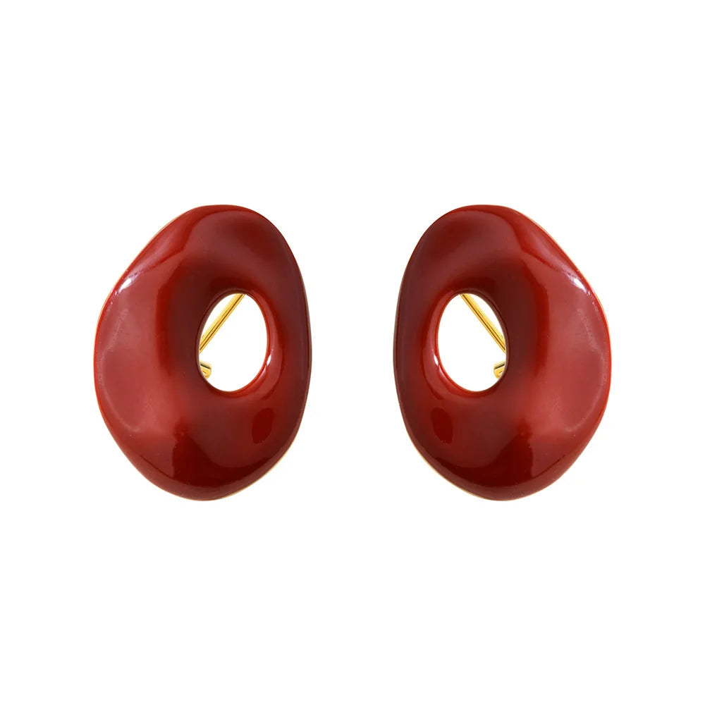 2026 New Irregular Red Stud Earrings Retro Niche Design High-end Wine-red Earrings Elegant Style Earrings Ear Jewelry for Women
