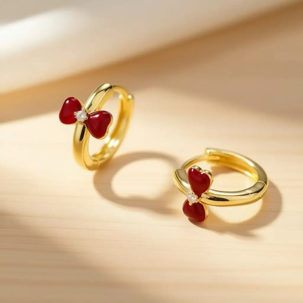 Fashion Sweet Elegant Red Dainty Hoop Earrings for Girls Bowknot Butterfly Jewelry for Women Ladies Accessories Art Deco Charms