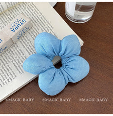Solid Color Denim Flower Scrunchies for Baby Girls Classic Simple Hair Ties for Kids Children Teens Hair Accessories in Stock